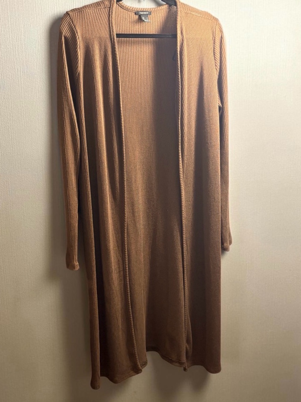 Forever 21 Ribbed Duster Open-Front Cardigan in Chocolate Brown